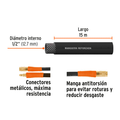 Manguera de hule para compresor 15m x 1/2 17086 Truper