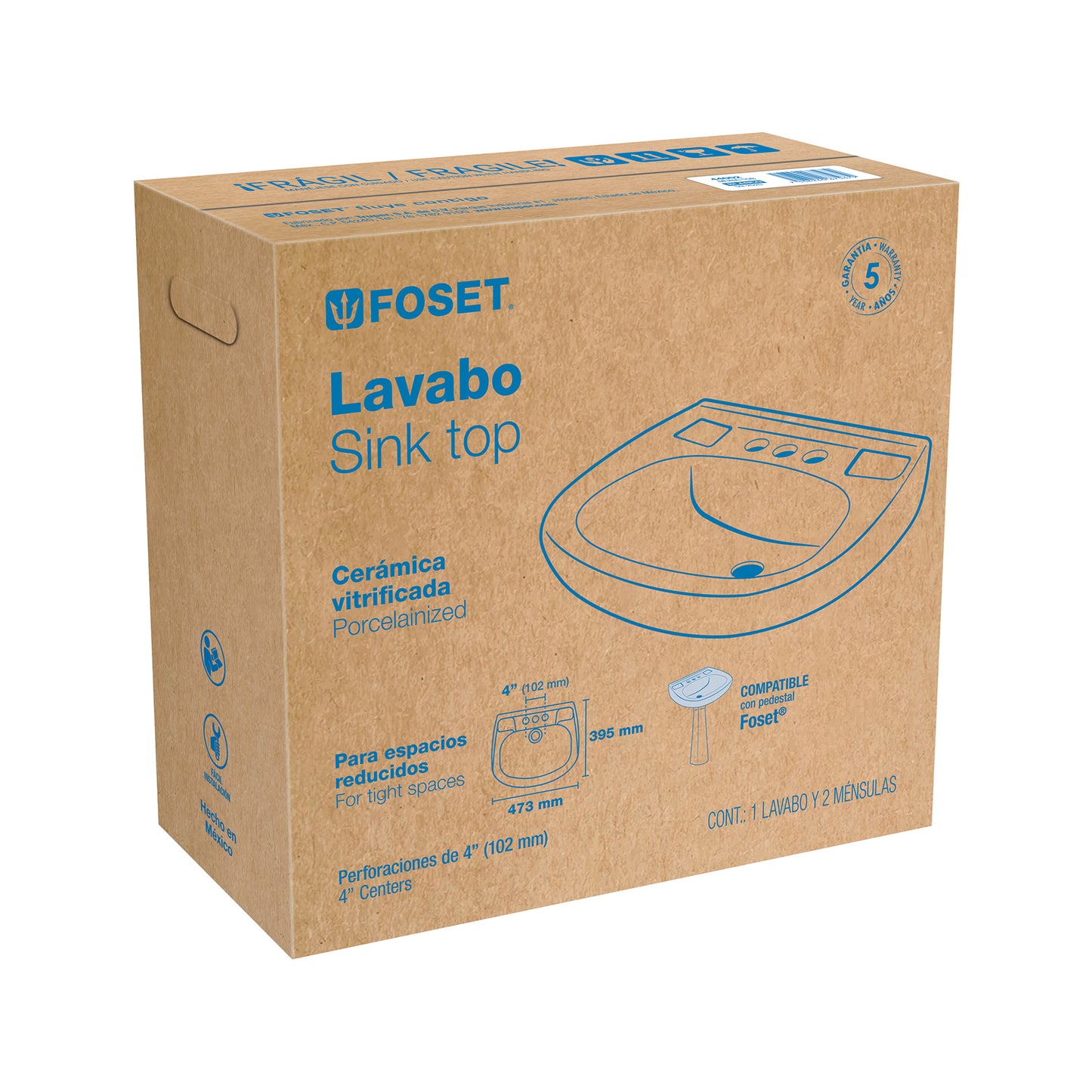 Lavabo ceramica con rebosadero blanco foset 44002 Pieza