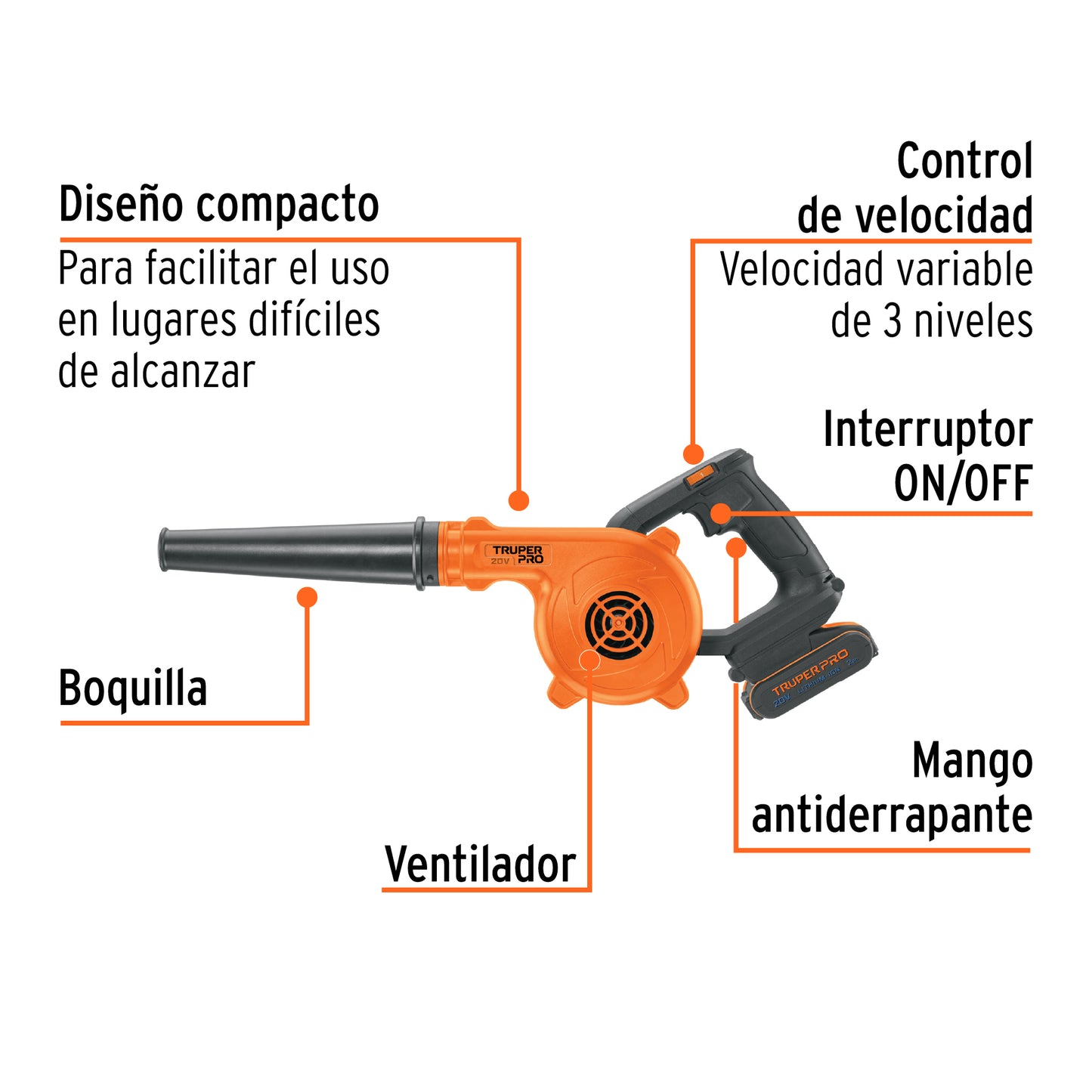 Sopladora para taller 20V 1 batería 2Ah 103265 Truper