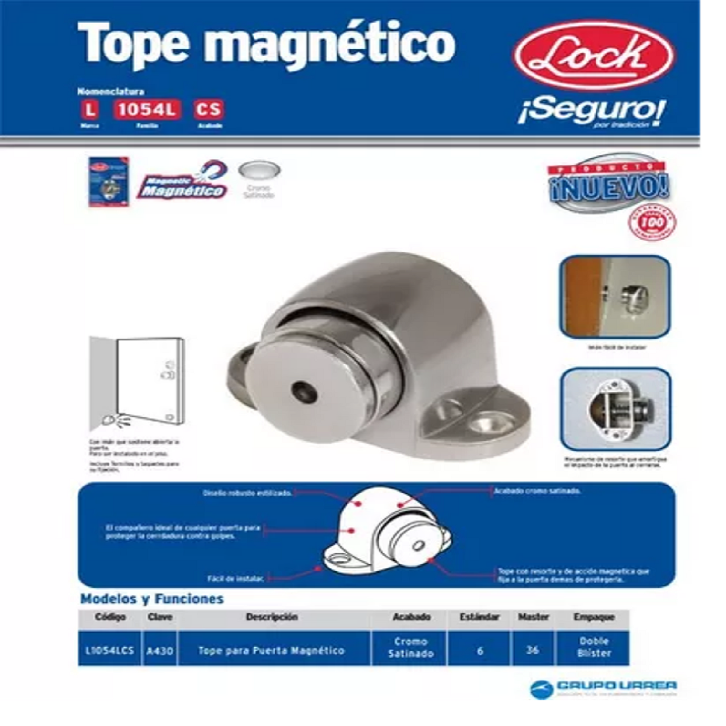 Tope magnético para puerta níquel satinado Lock