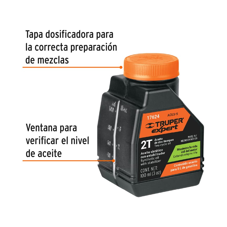 Aceite sintetico 2 tiempos 4 onzas 118 ml para motor 17624 truper Pieza