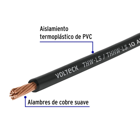 Cable THHW LS 10 AWG color negro rollo 100 m 46051 Volteck Metro