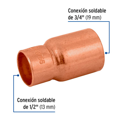 Cople reduccian bushing cobre 3/4 x 1/2 49756 Pieza