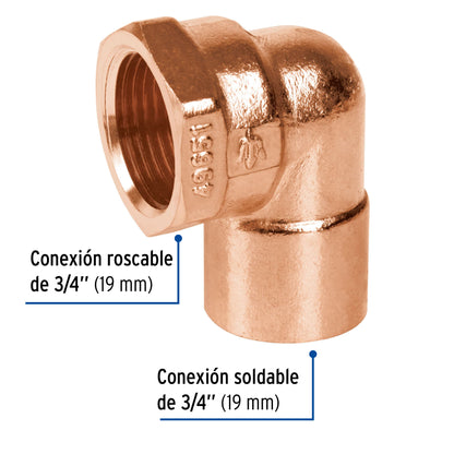 Codo 90â° de cobre rosca interior 3/4p 49651 Pieza