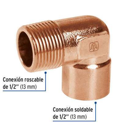 Codo 90â° de cobre rosca exterior 1/2p 49647 Pieza