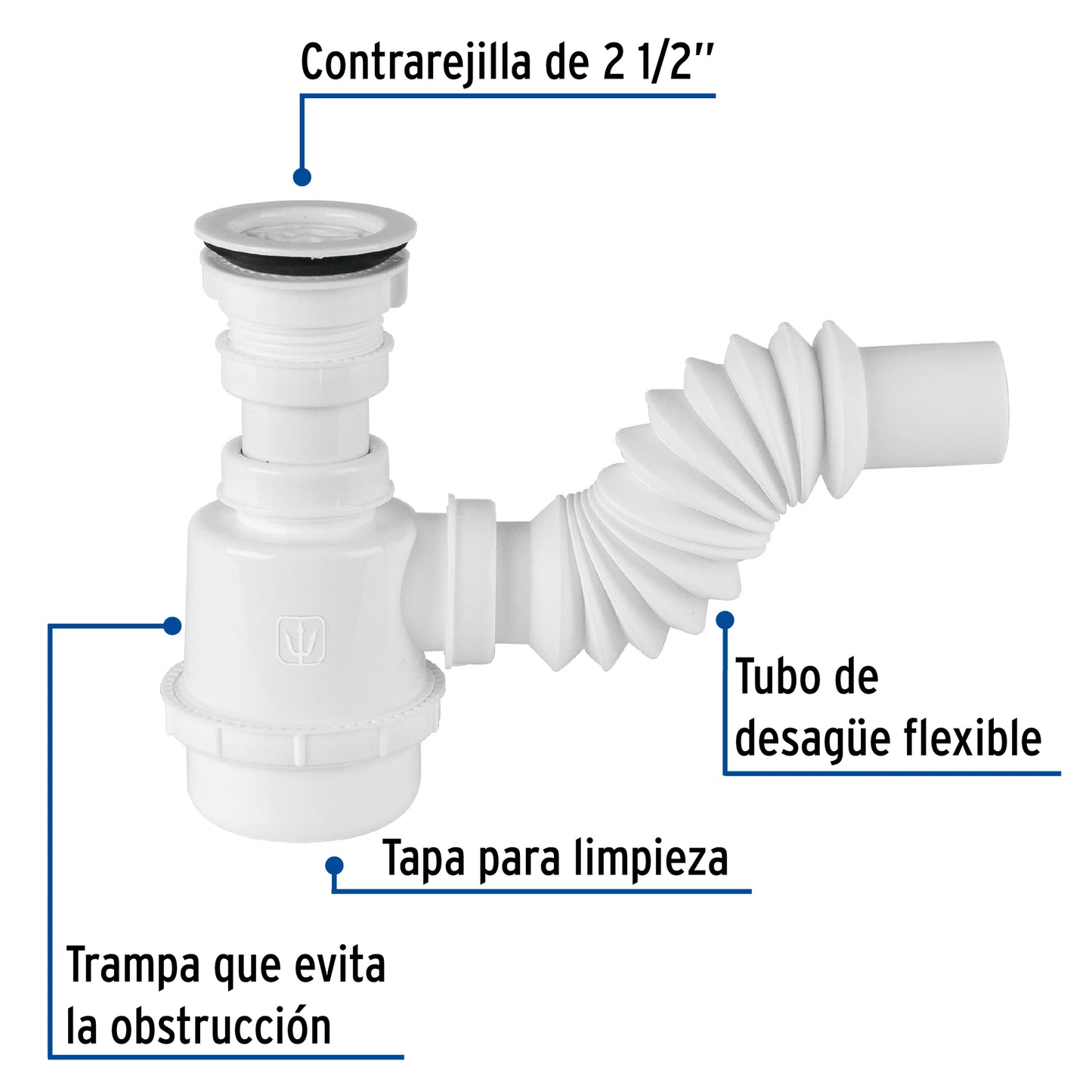 Cespol de bote p/fregadero c/contra 2 1/2 polipr 1 1/2 49371 Foset Pieza