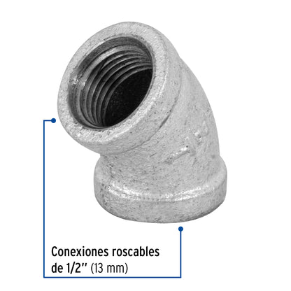 Codo galvanizado 45x13mm 1/2 47539 Pieza