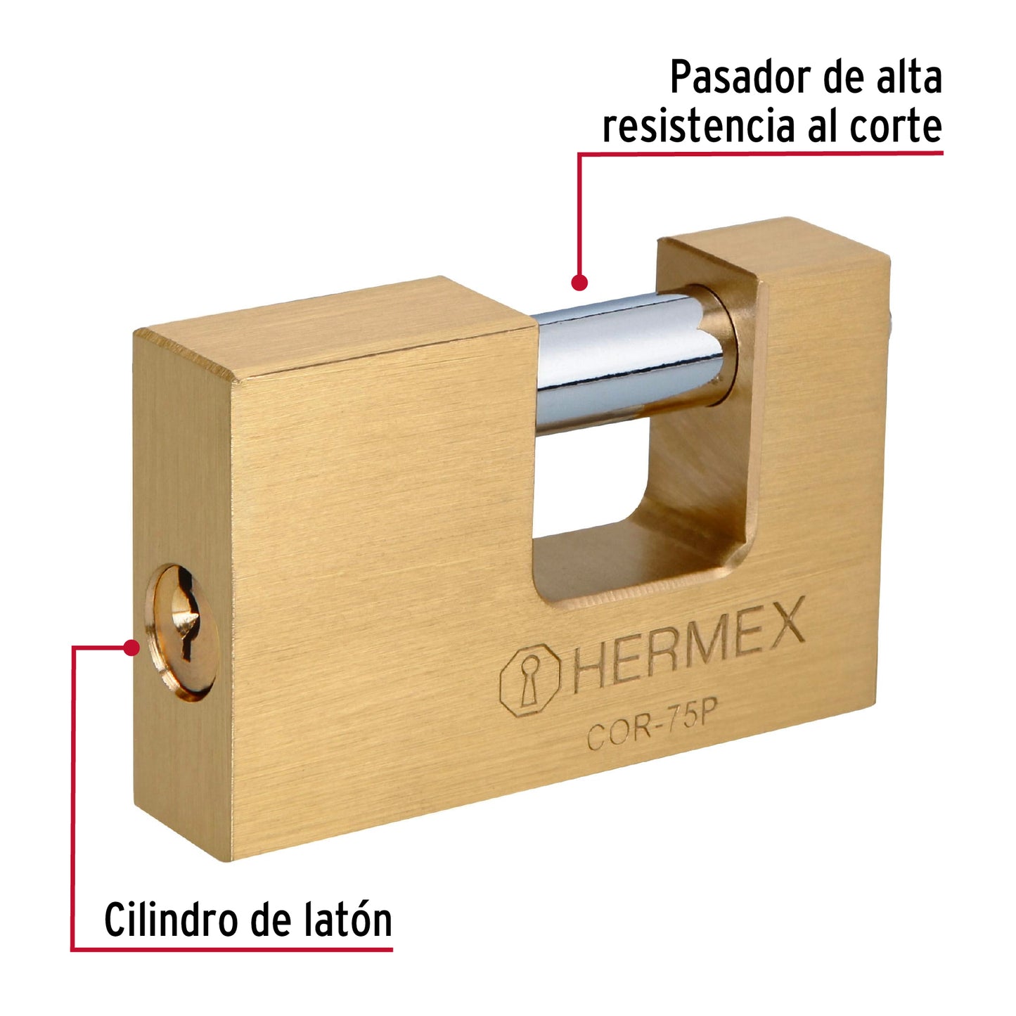 Candado antipalanca 75mm cuerpo de laton Hermex Basic 23512 Hermex Pieza