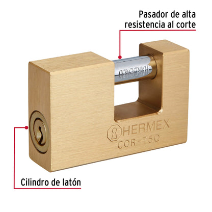 Candado antipalanca 75mm cuerpo de laton llave puntos 43354 Hermex Pieza