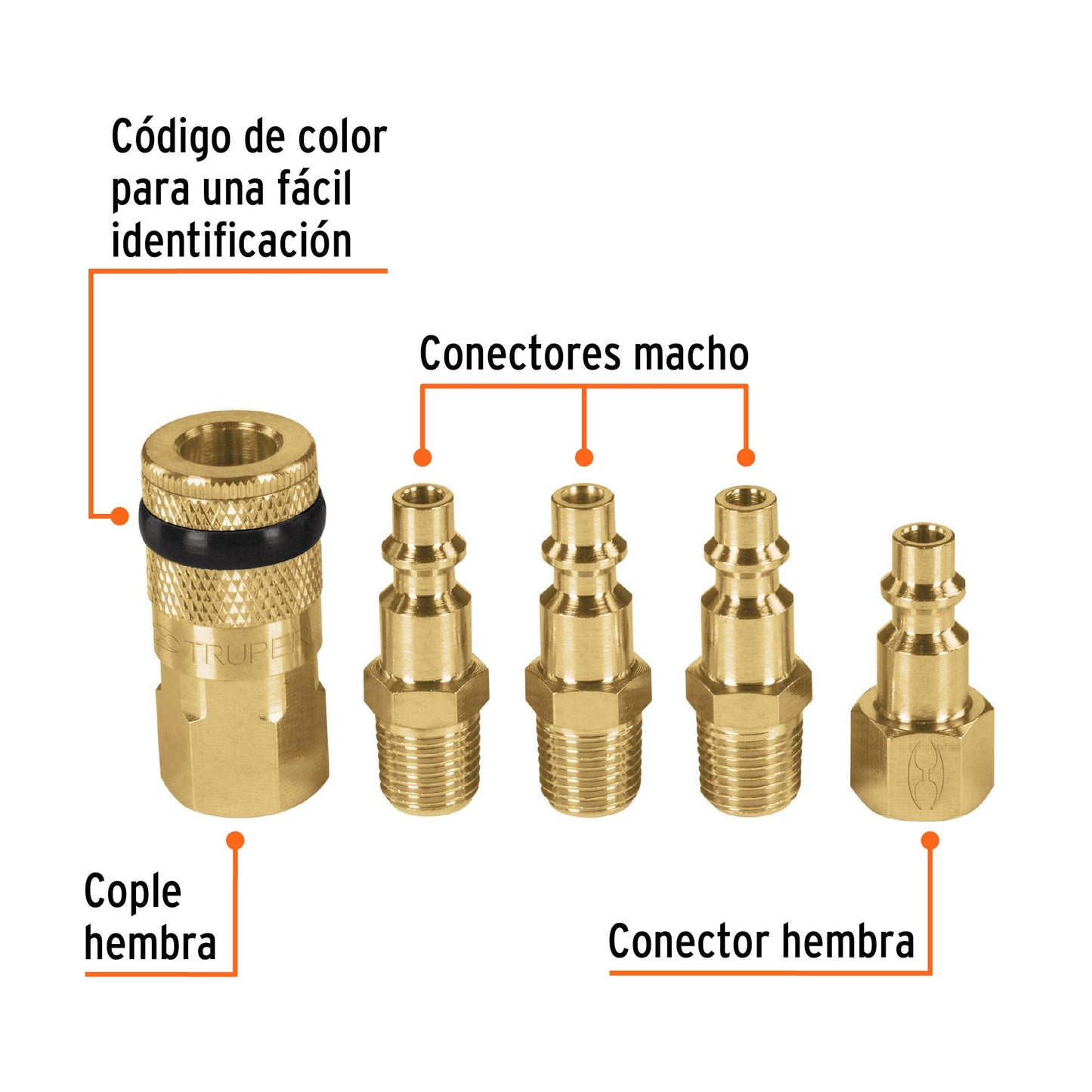 Juego de 4 conectores y 1 cople para compresor de aire 19081 truper Pieza