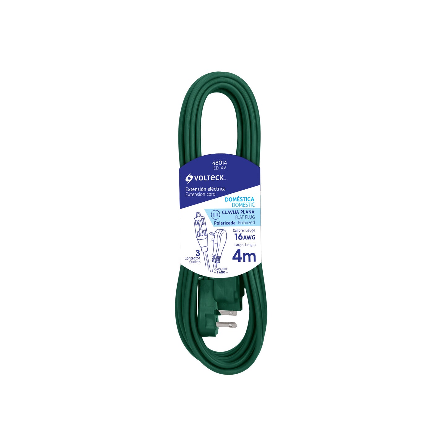 Extensión eléctrica doméstica 4 m verde 48014 Volteck Pieza