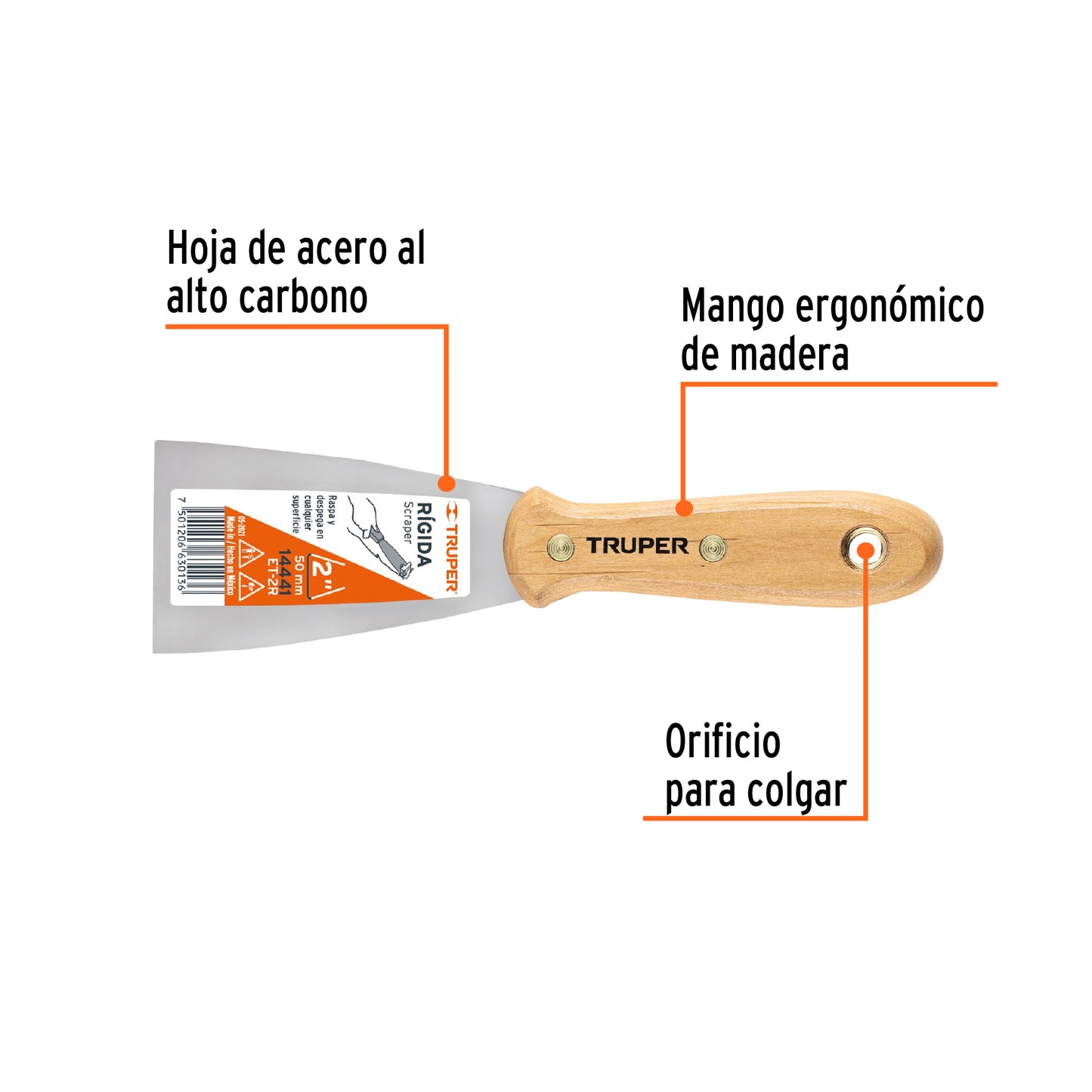 Espatula rigida mango de madera 2p truper Pieza