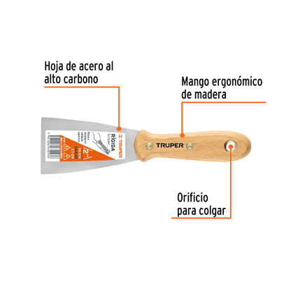 Espatula rigida mango de madera 2p truper Pieza