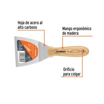 Espatula afilada y angulada mango de madera 3 14457 Truper Pieza