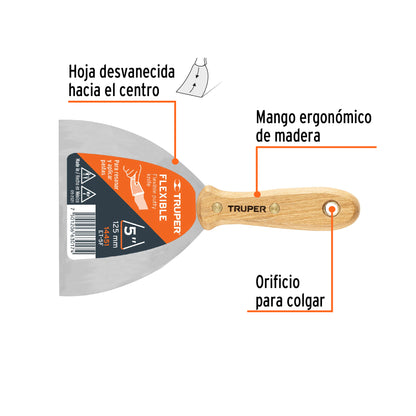 Espatula flexible mango de madera 5p 14451 truper Pieza