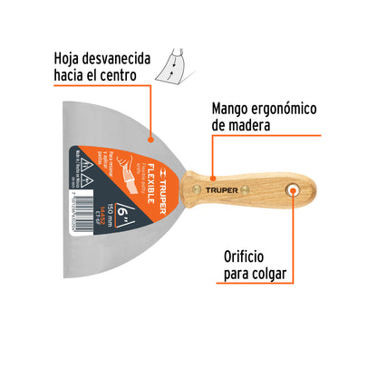 Espatula flexible mango de madera 6 14452 Truper Pieza