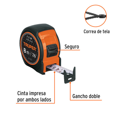 Flexometro compacto con grip 8 mts cinta 1p 12774 truper