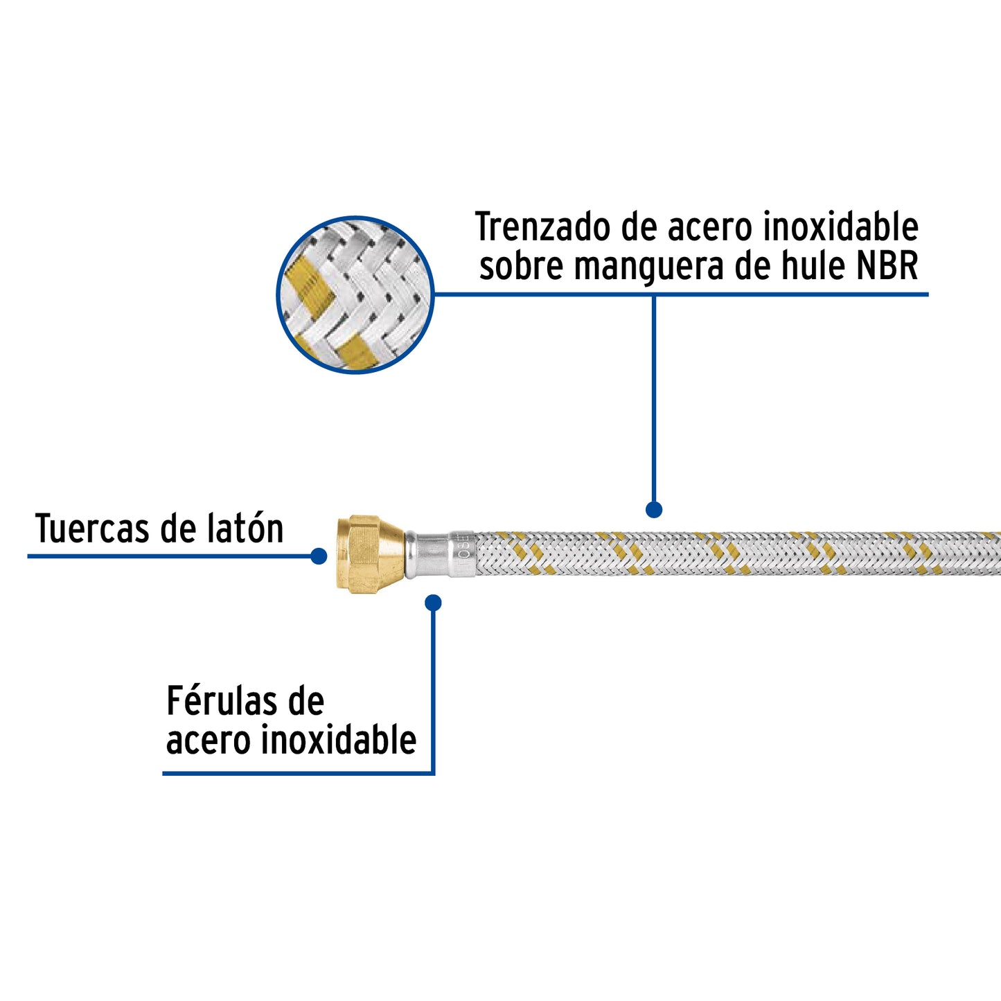 Manguera de hule 60 cm revestida de acero usos generales 49514 Foset Pieza