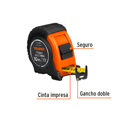 Flexometro griper contra impacto 10 mt cinta 1 1/4 14582 truper Pieza