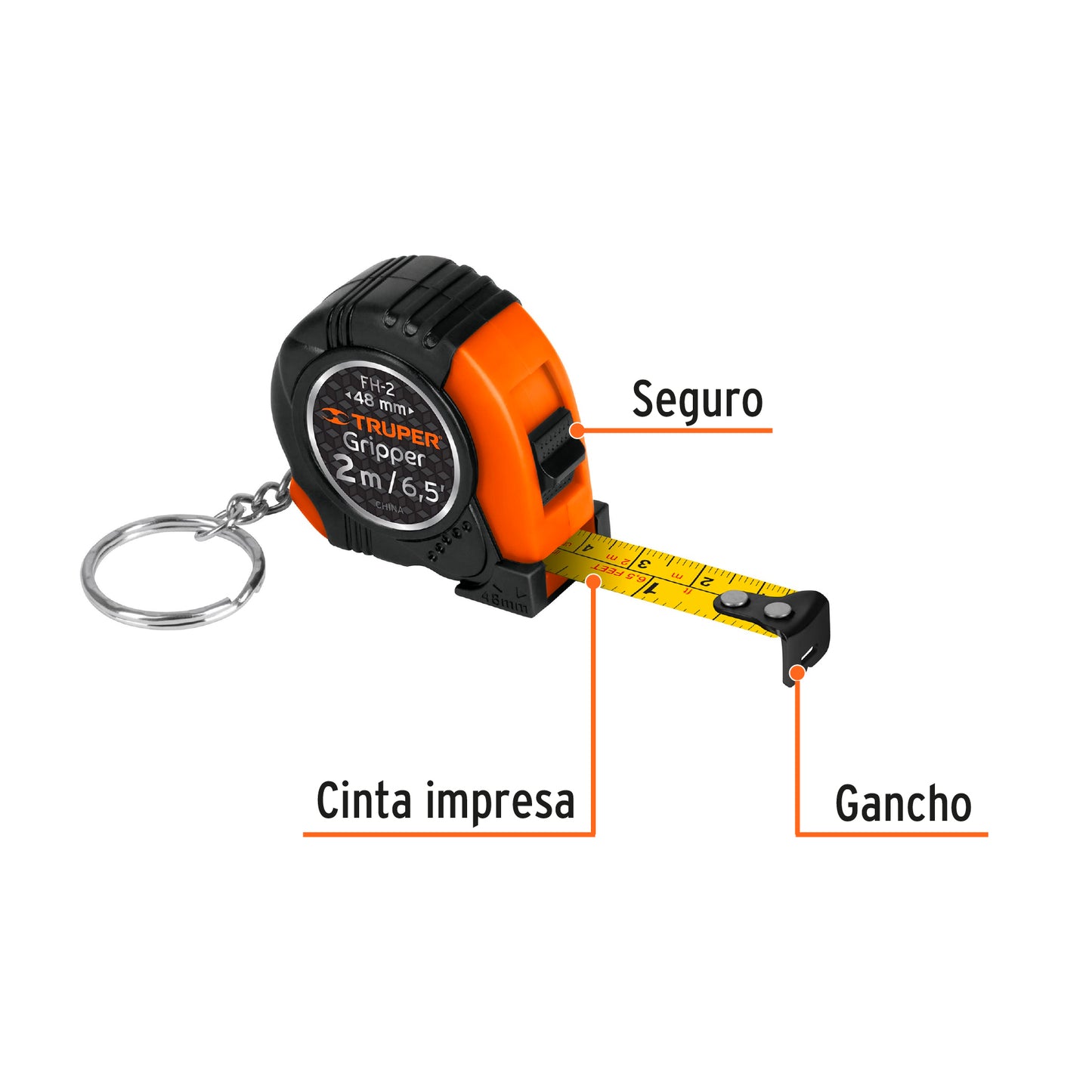 Flexometro tipo llavero 2 mt 14602 truper Pieza