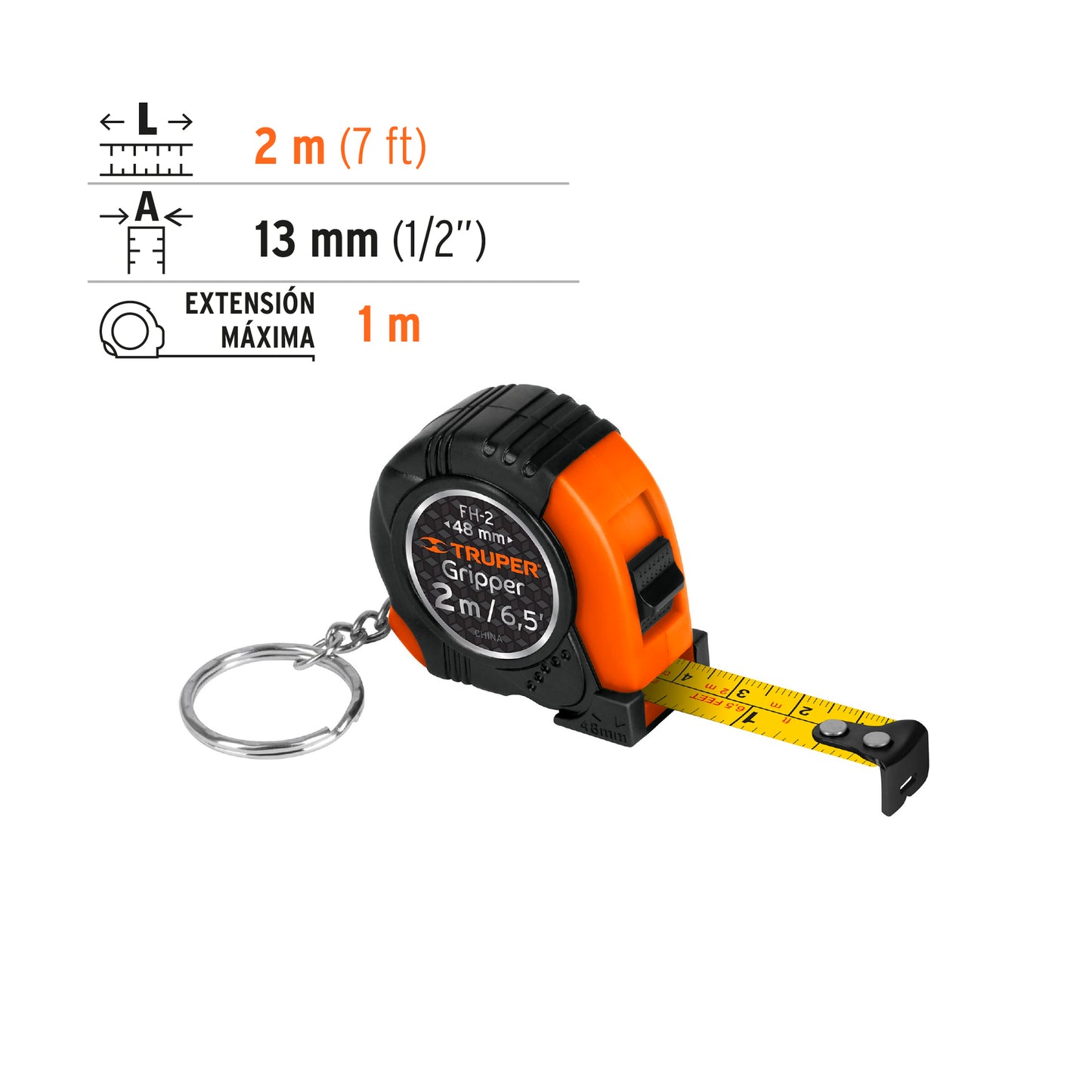 Flexometro tipo llavero 2 mt 14602 truper Pieza