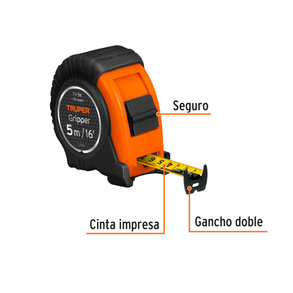Flexómetro Gripper contra impacto 5 m cinta 19 mm 14578 Truper Pieza