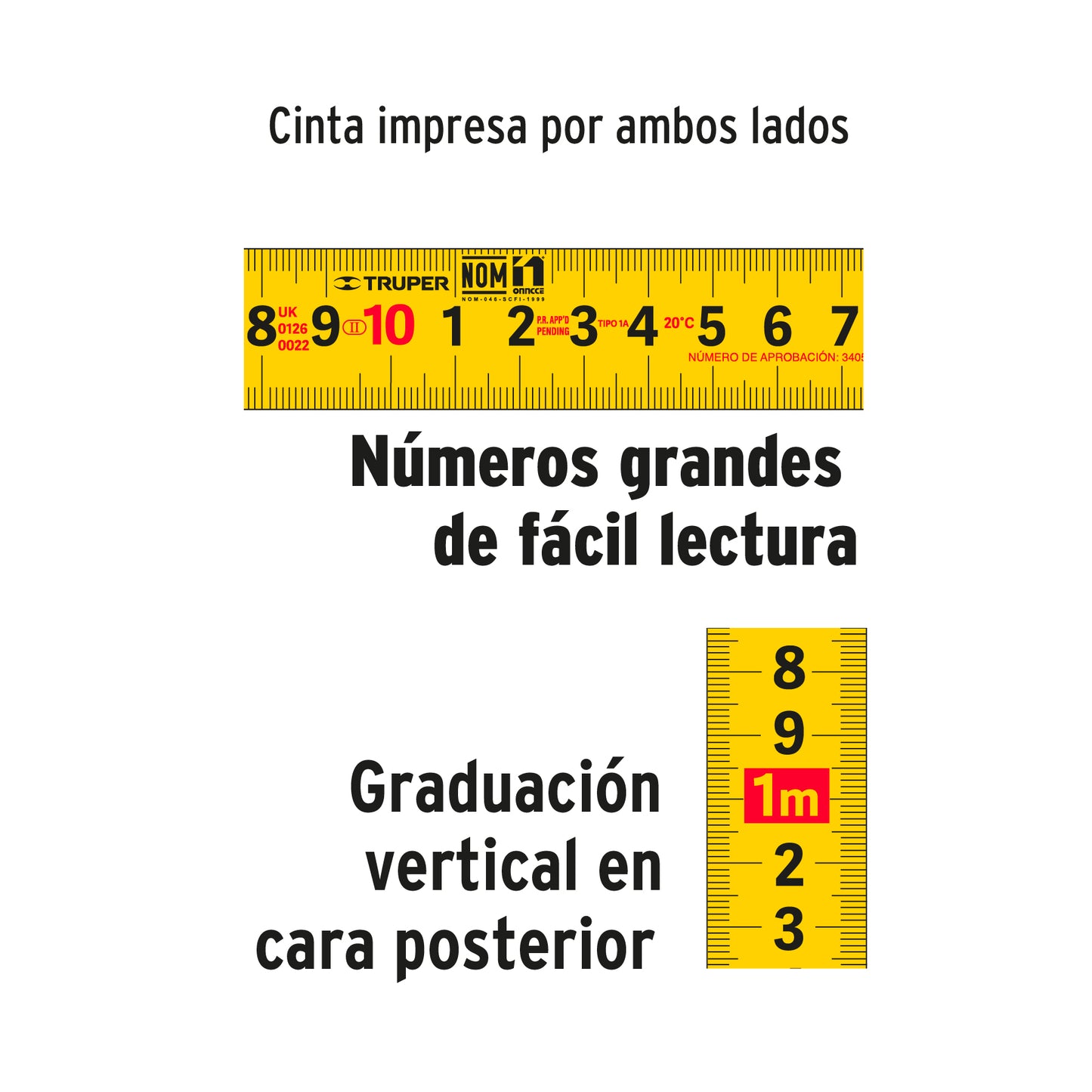 Flexometro contra impacto 8m 1p graduacion metrica truper15389 Pieza