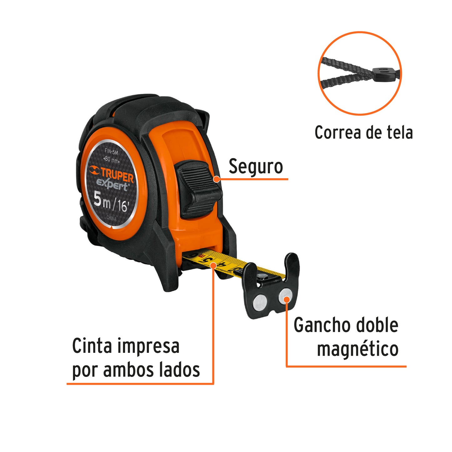 Flexometro industrial 5 mt cinta 3/4 12694 truper Pieza
