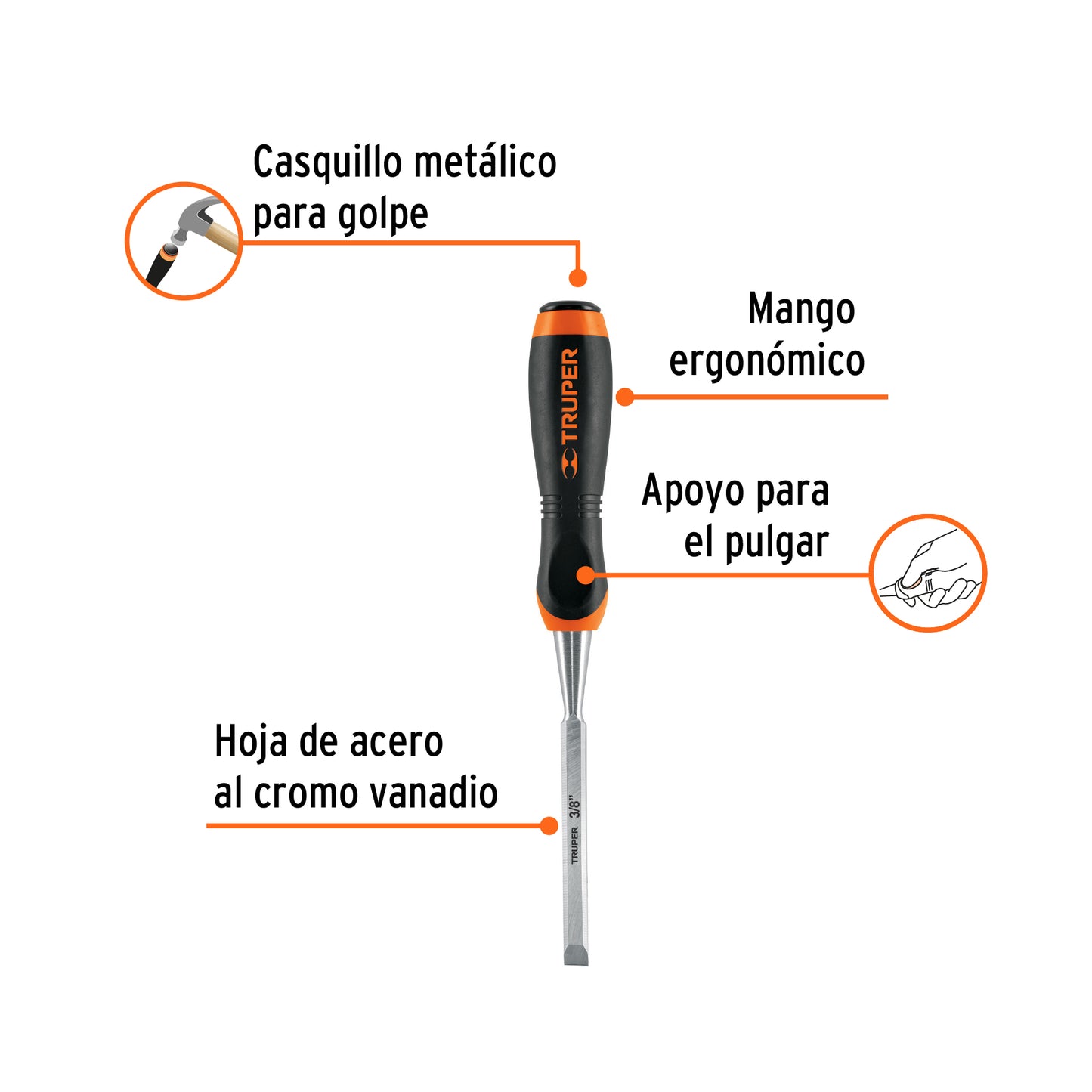 Formón mango comfort grip 3/8 14618 Truper Pieza