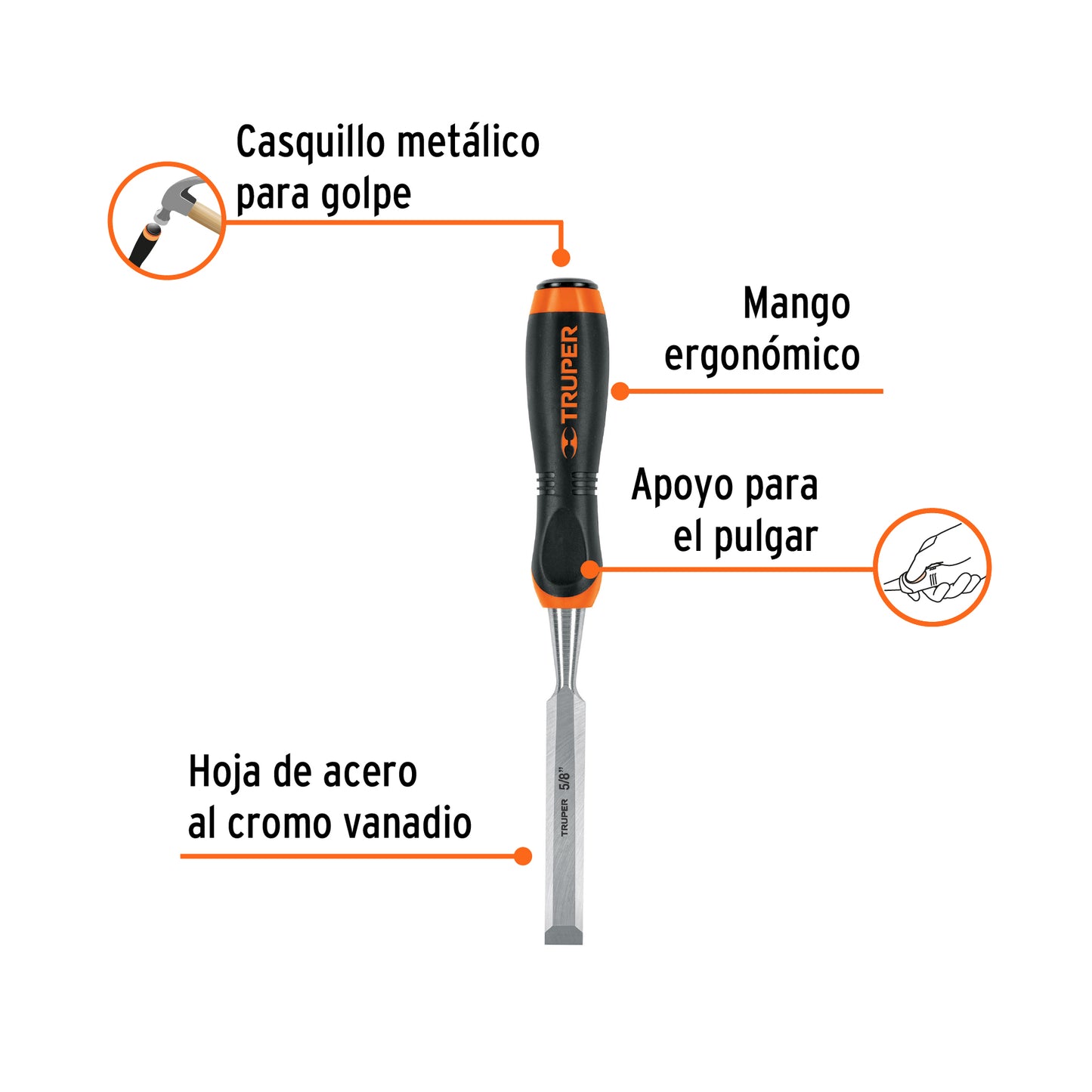 Formón mango comfort grip 5/8 14624 Truper Pieza