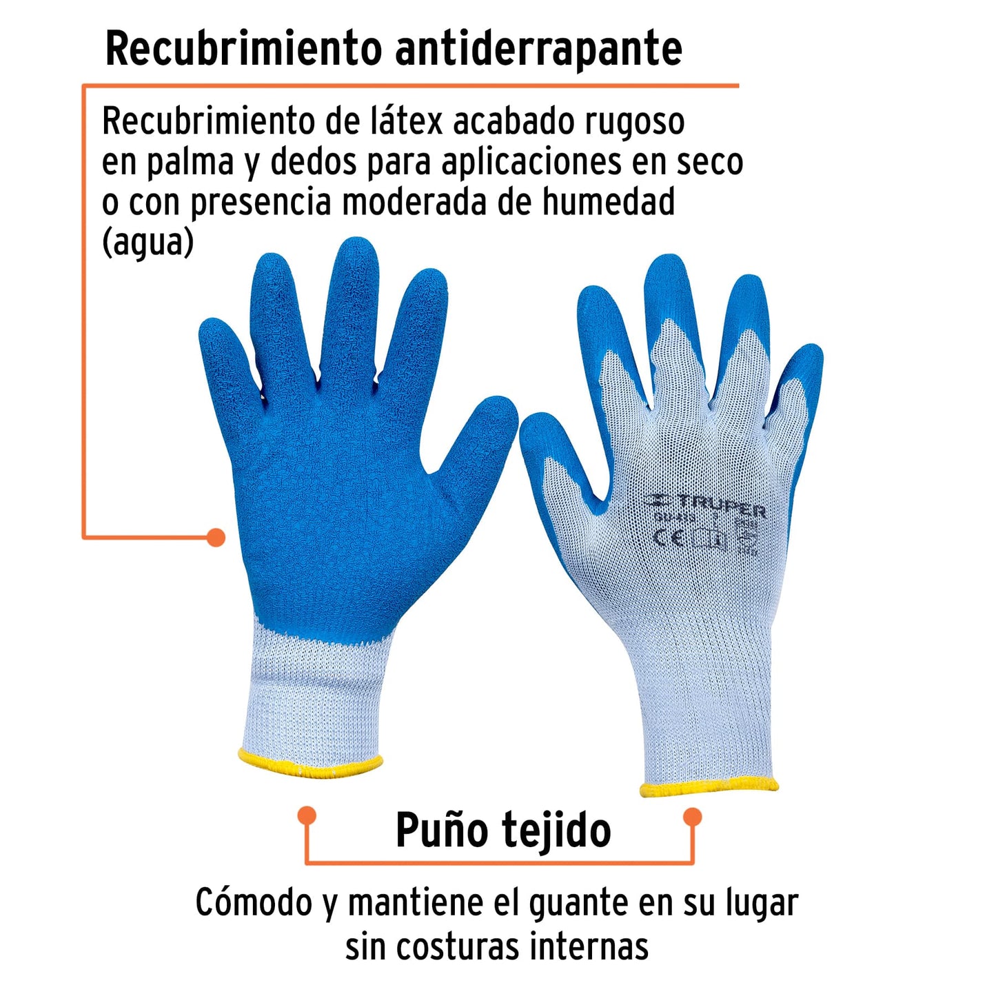 Guantes de poliester recubiertos de latex grandes 15267 Truper Par