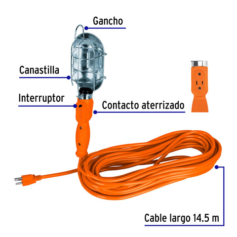 Lampara taller canastilla metalica cable de 15 m 47261 volteck Pieza