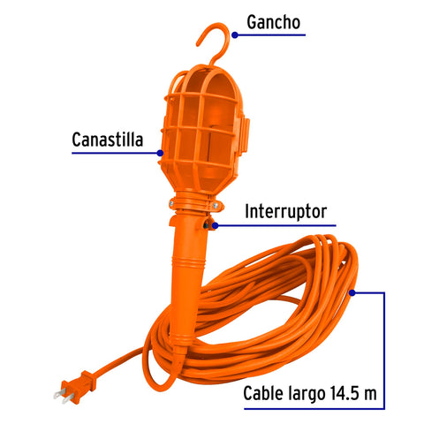 Lampara taller canastilla plastica 15 mts de cable 47260 volteck Pieza