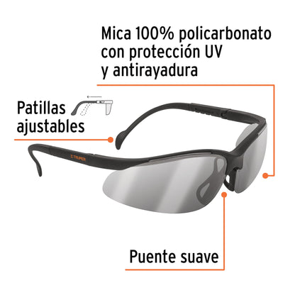 Lentes de seguridad ligeros con marco espejo plata vision 10825 truper Pieza