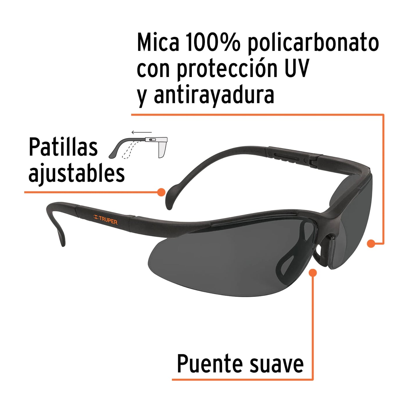 Lentes de seguridad gris vision 14302 truper Pieza