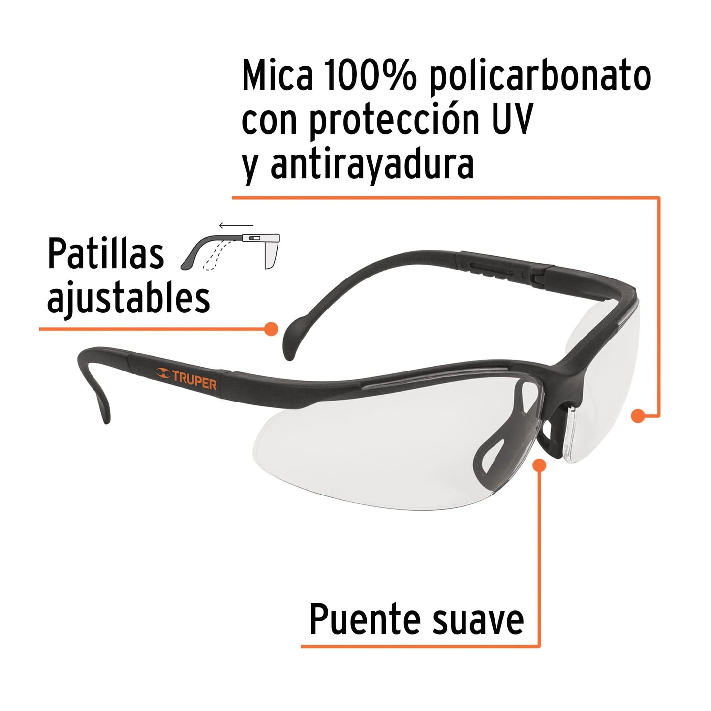 Lentes de seguridad ligeros con marco transparente vision 14301 truper Pieza