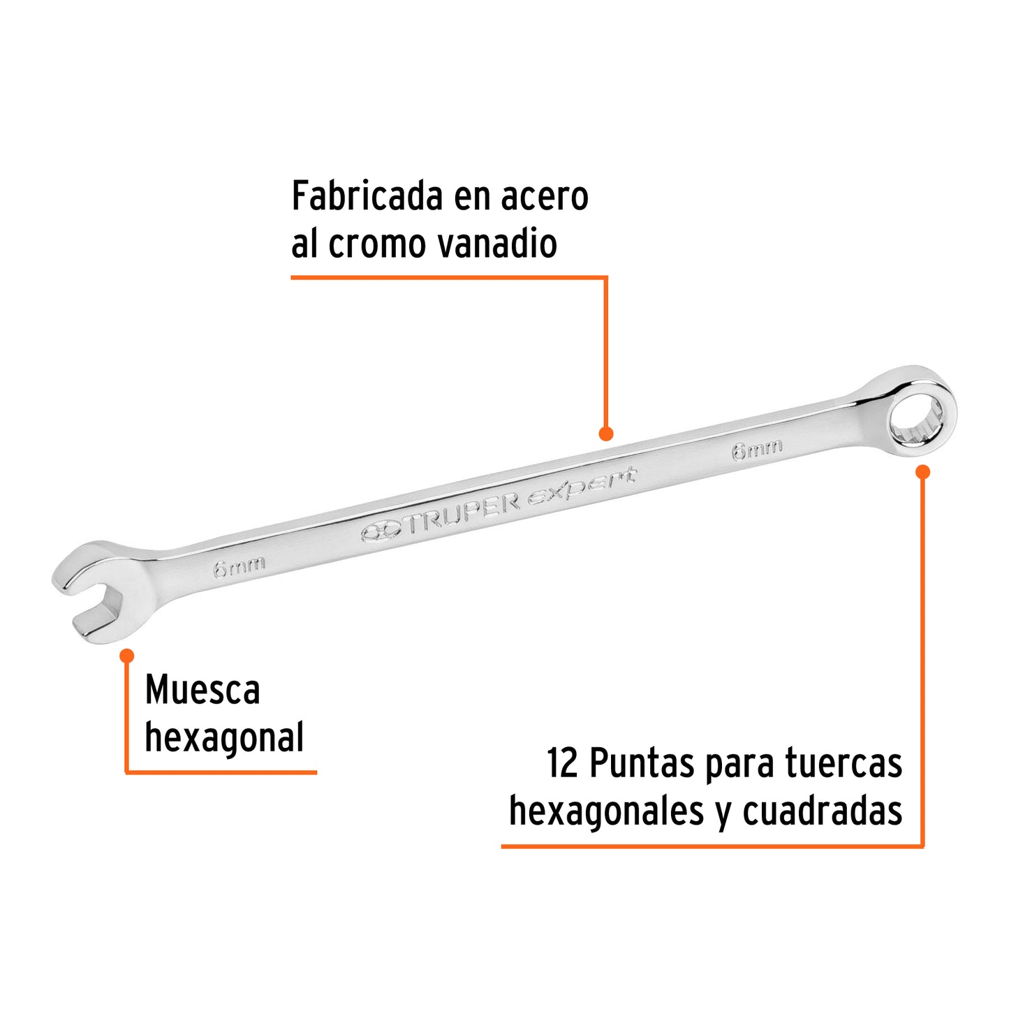 Llave combinada extralarga milimetrica 6 x 130 mm Pieza