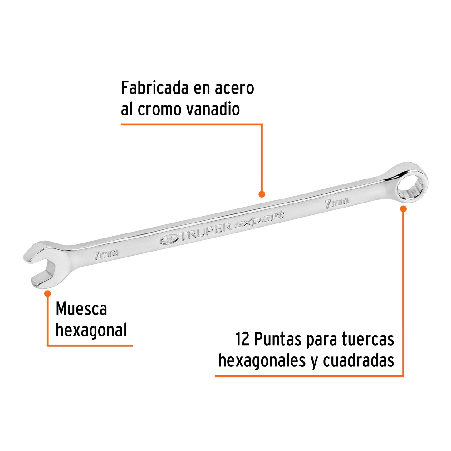 Llave combinada extralarga milimetrica 7 x 137 mm Pieza
