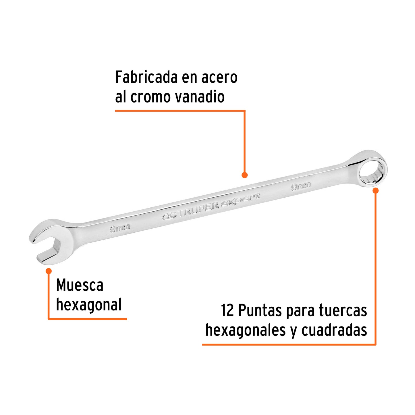 Llave combinada extralarga milimetrica 9 x 159 mm Pieza