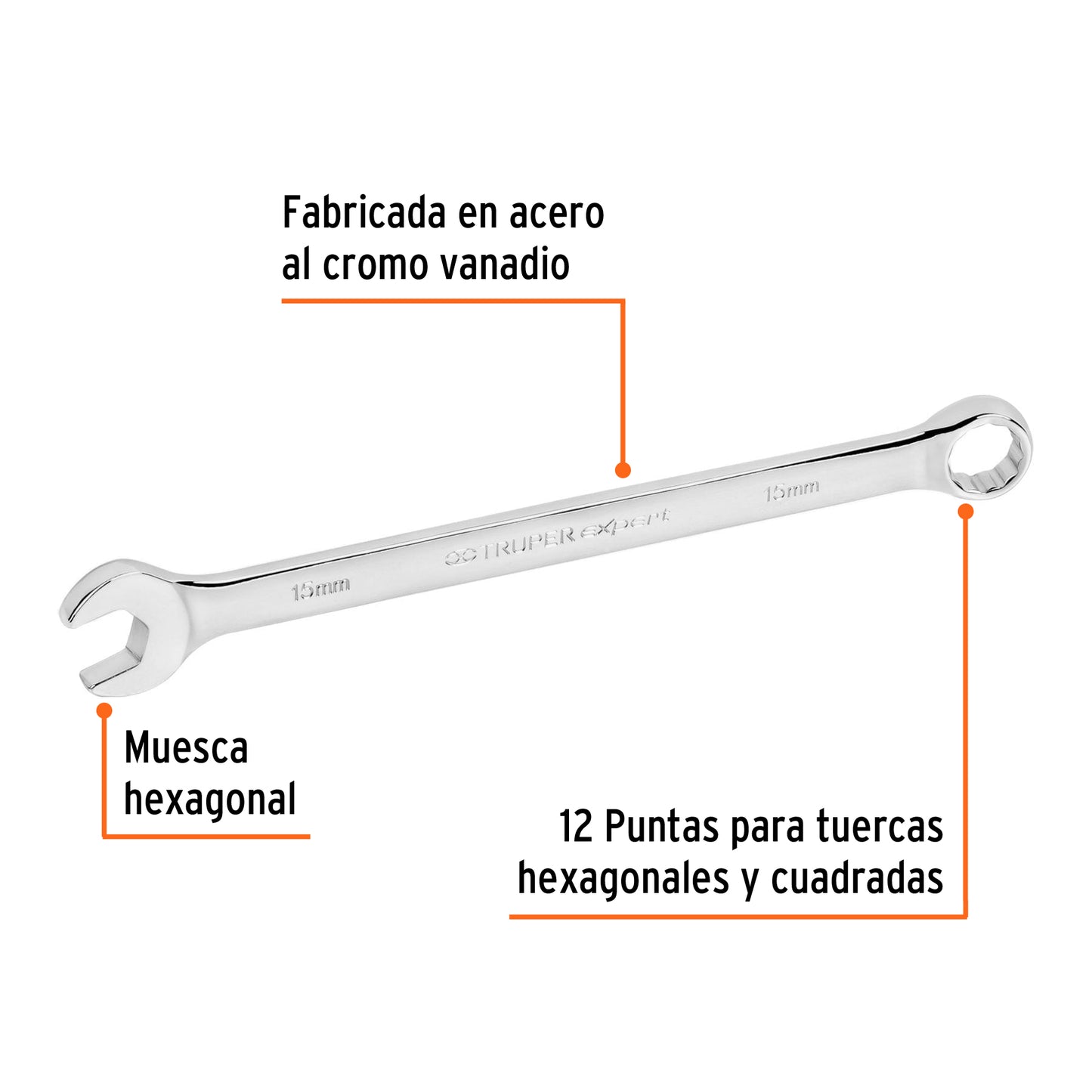 Llave combinada extralarga milimétrica 15 x 230 mm 15619 Truper Pieza