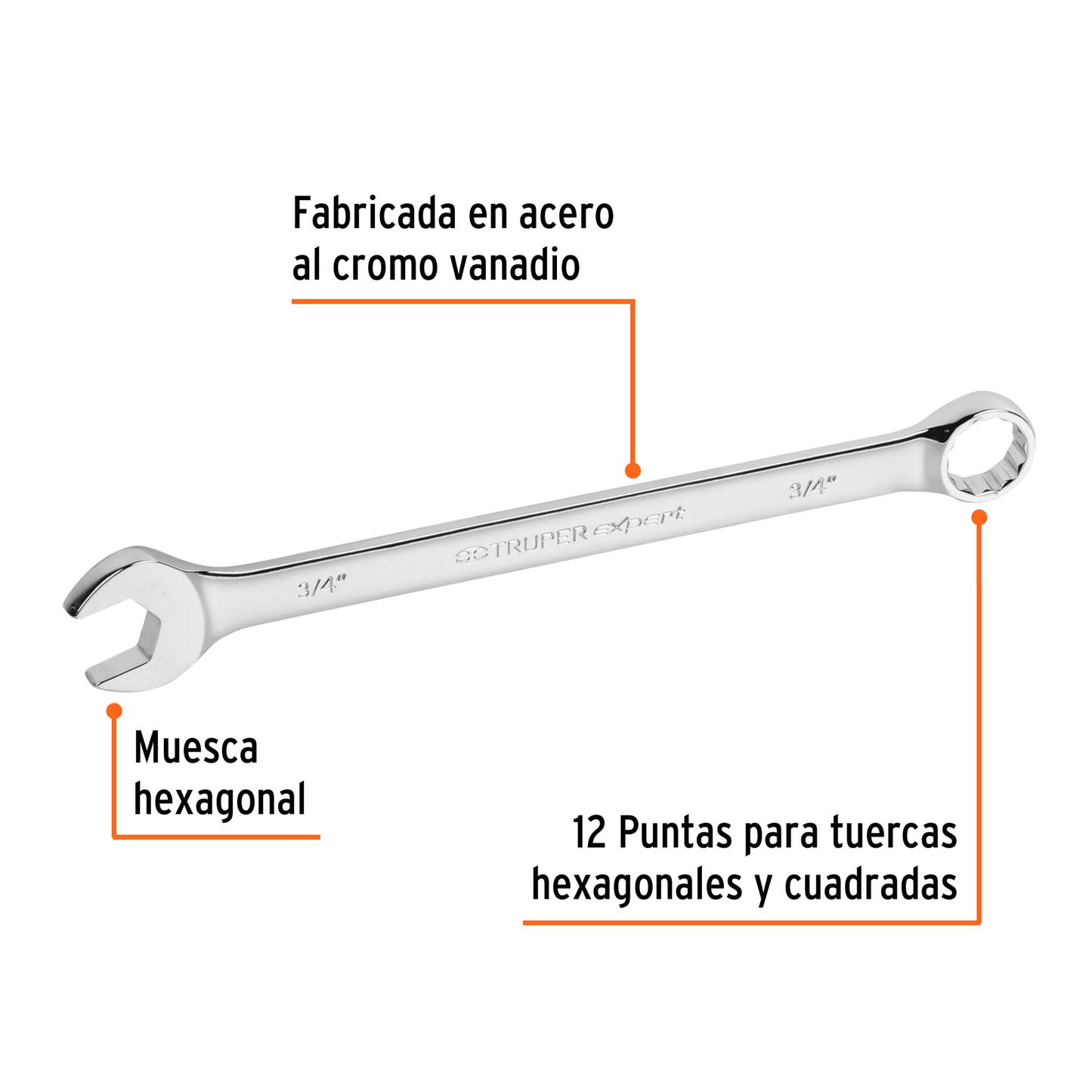 Llave combinada extralarga 3/4 Pieza