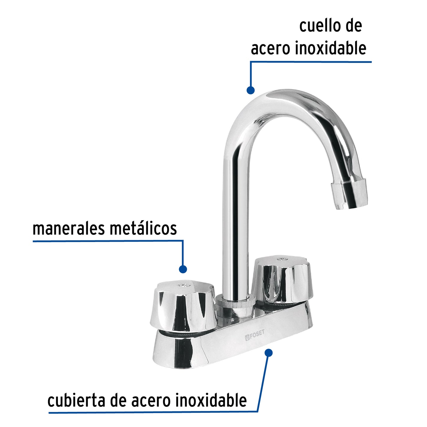 Mezcladora para lavabo manerales hexagonal cuello bar Basic 49275 Foset Pieza