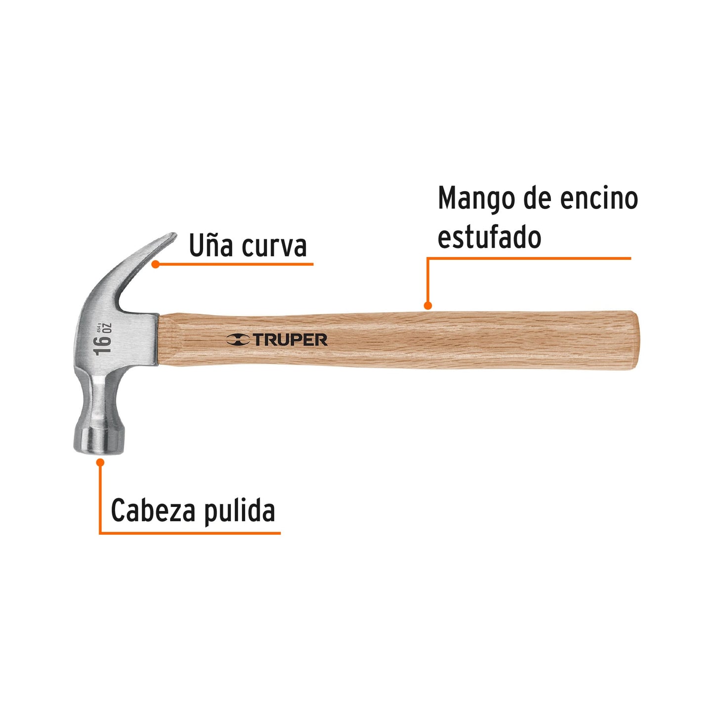 Martillo uña curva 16 oz 16752 truper Pieza
