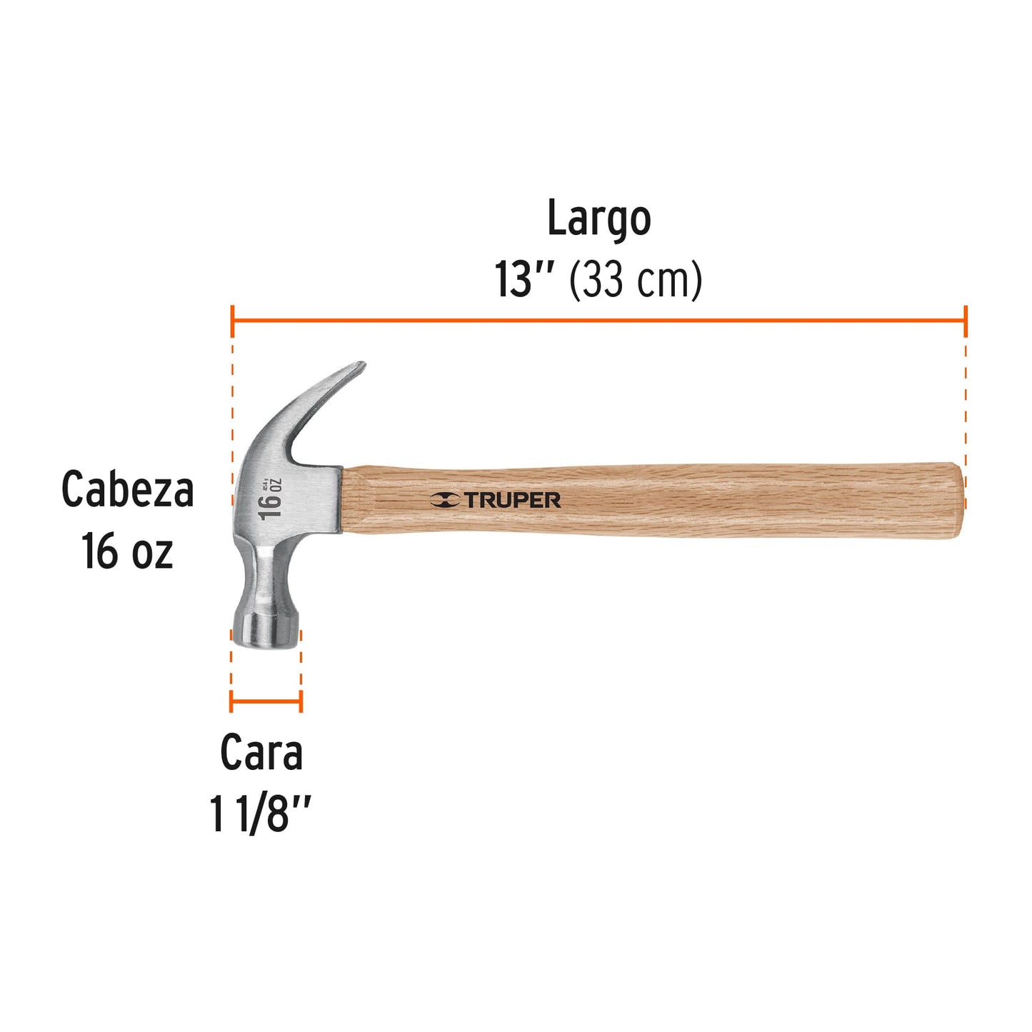 Martillo uña curva 16 oz 16752 truper Pieza