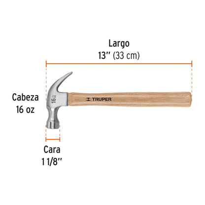 Martillo uña curva 16 oz 16752 truper Pieza