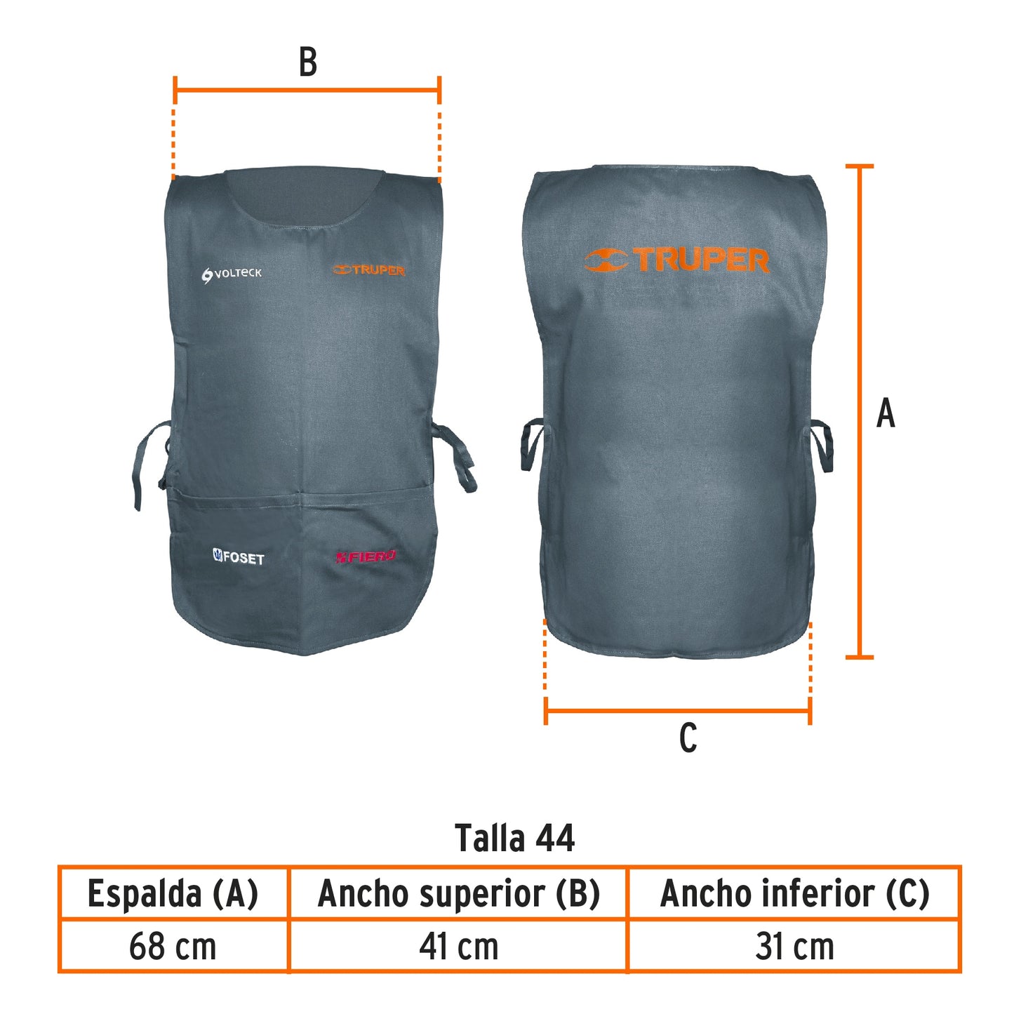 Mandil bordado al frente estampado al dorso 60030 Truper Pieza