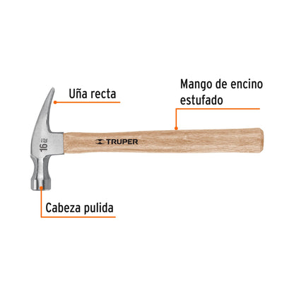 Martillo uña recta 16 oz truper16754 Pieza