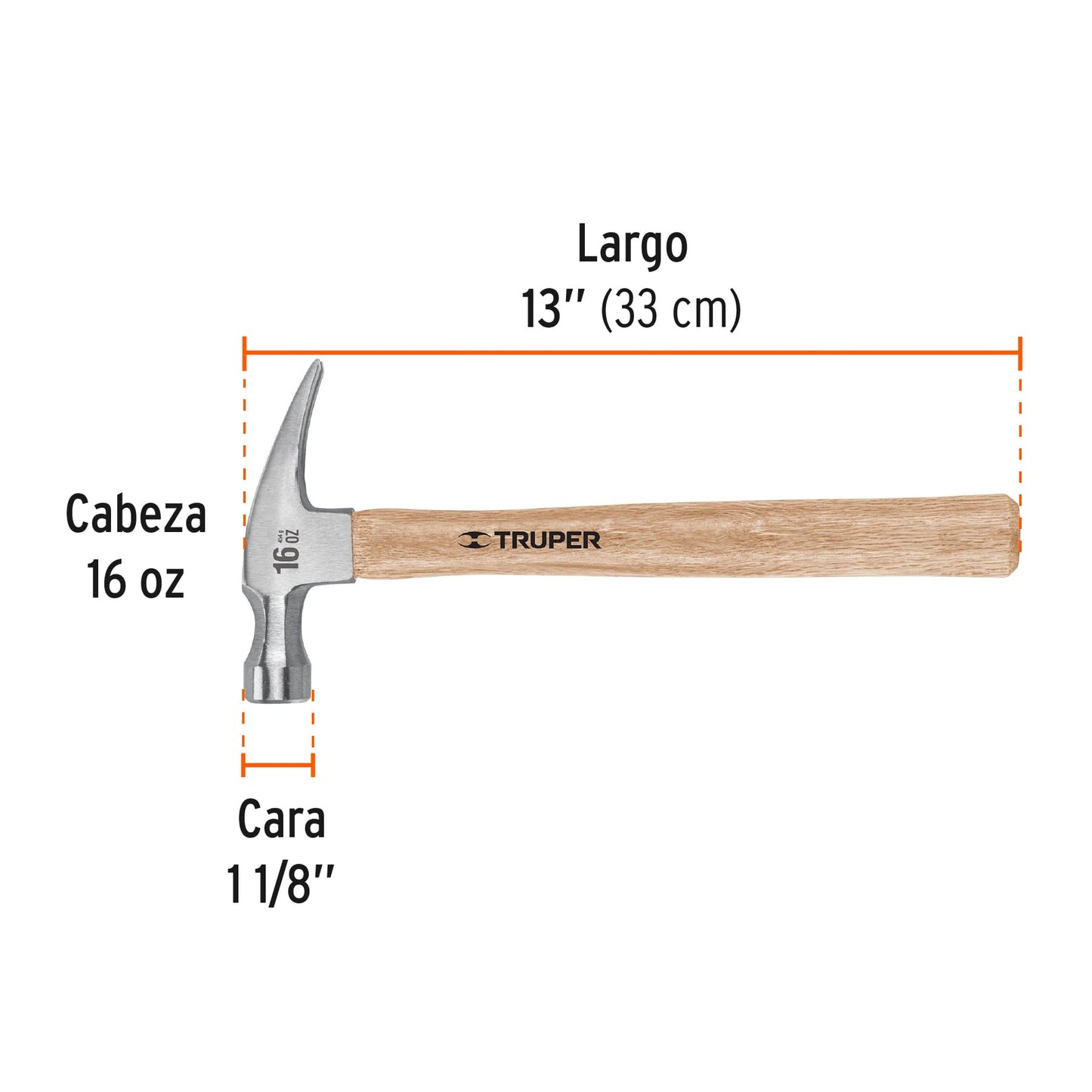 Martillo uña recta 16 oz truper16754 Pieza