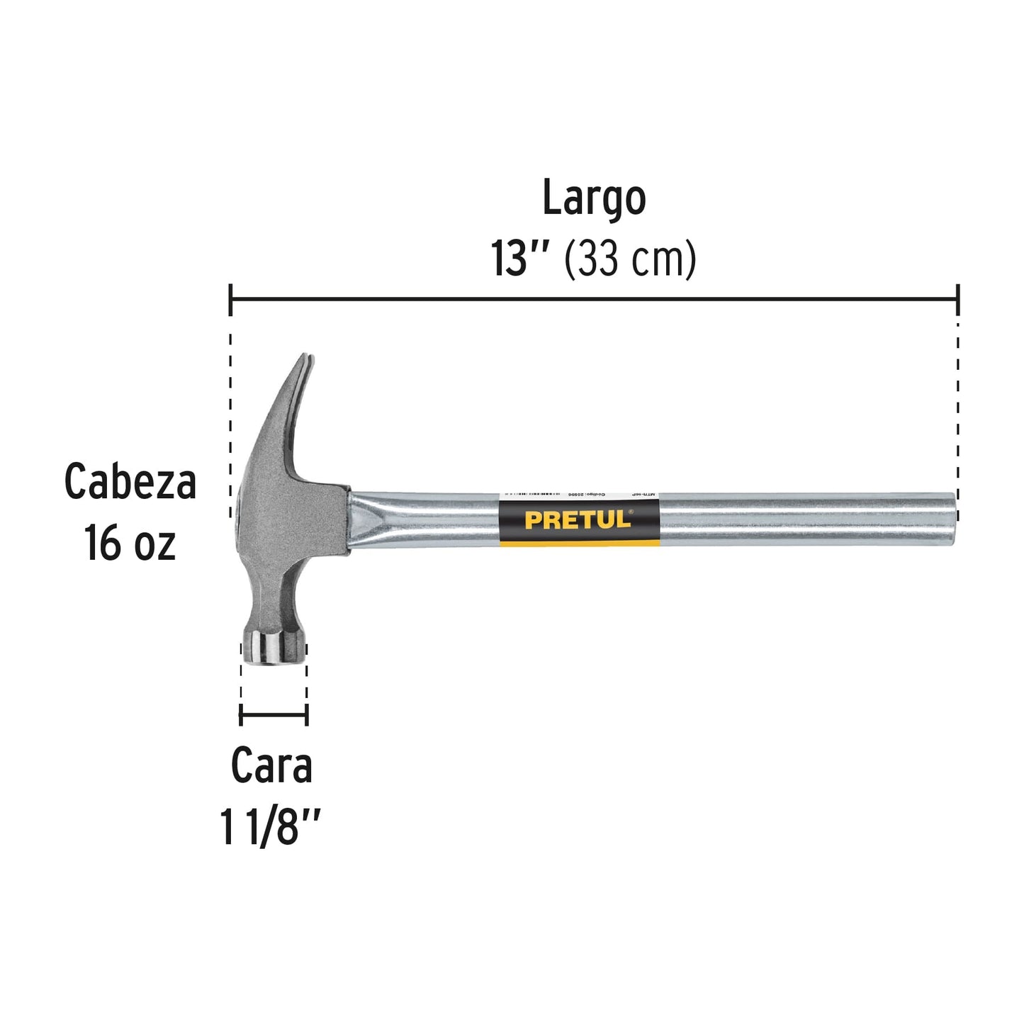Martillo uña recta 16 oz mango tubular pretul pretul Pieza