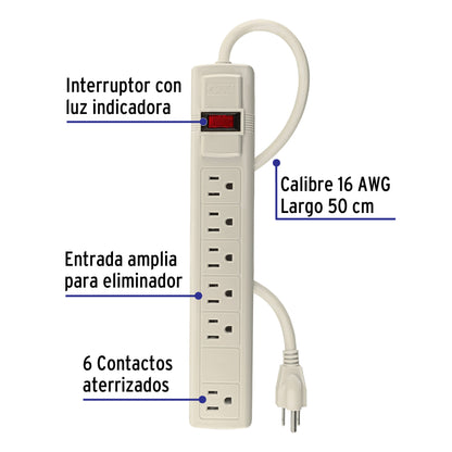 Multicontacto 6 entradas con interruptor 47182 volteck Pieza